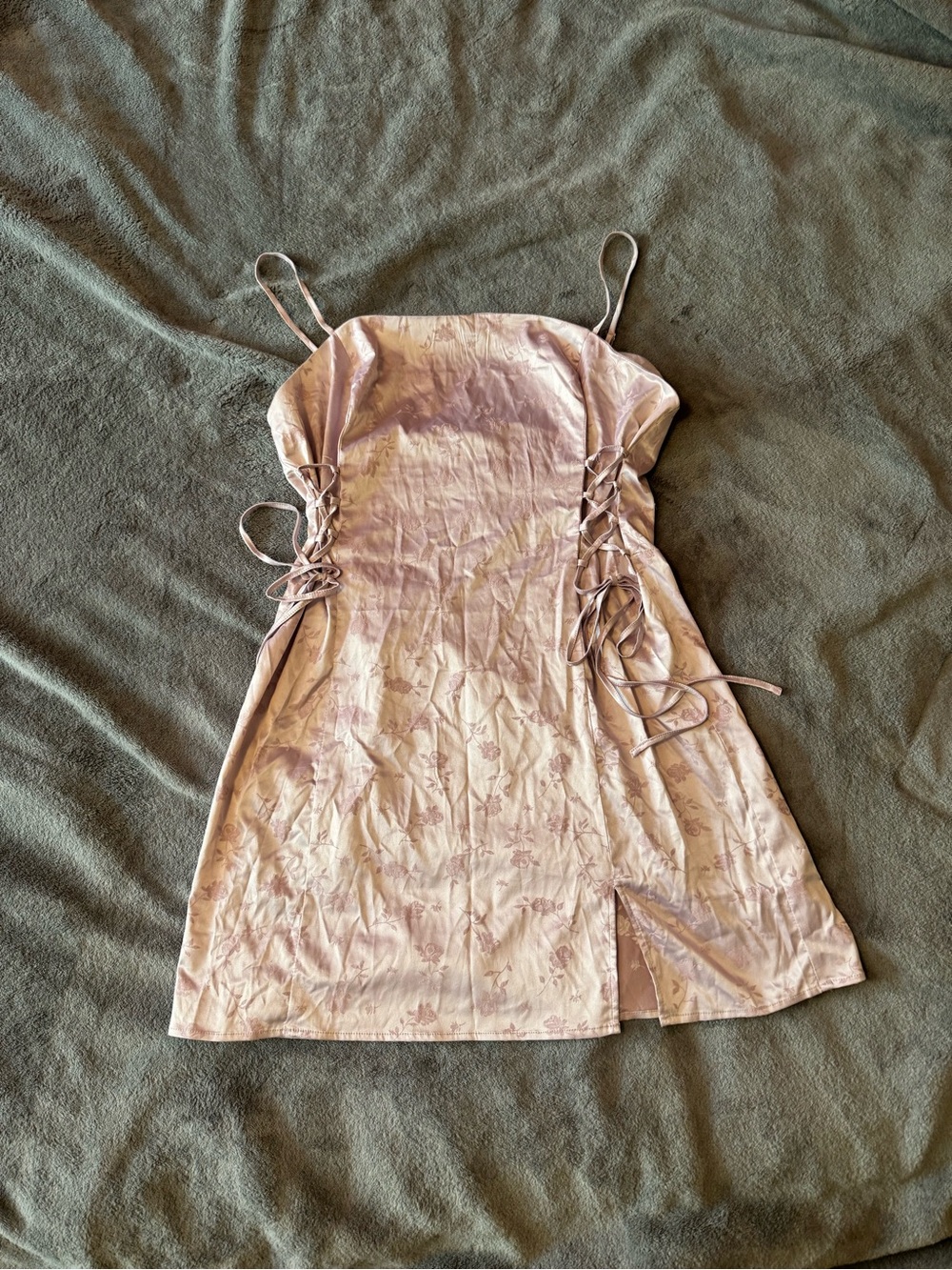 Garage Blush Pink Floral Lace-Up Mini Dress
